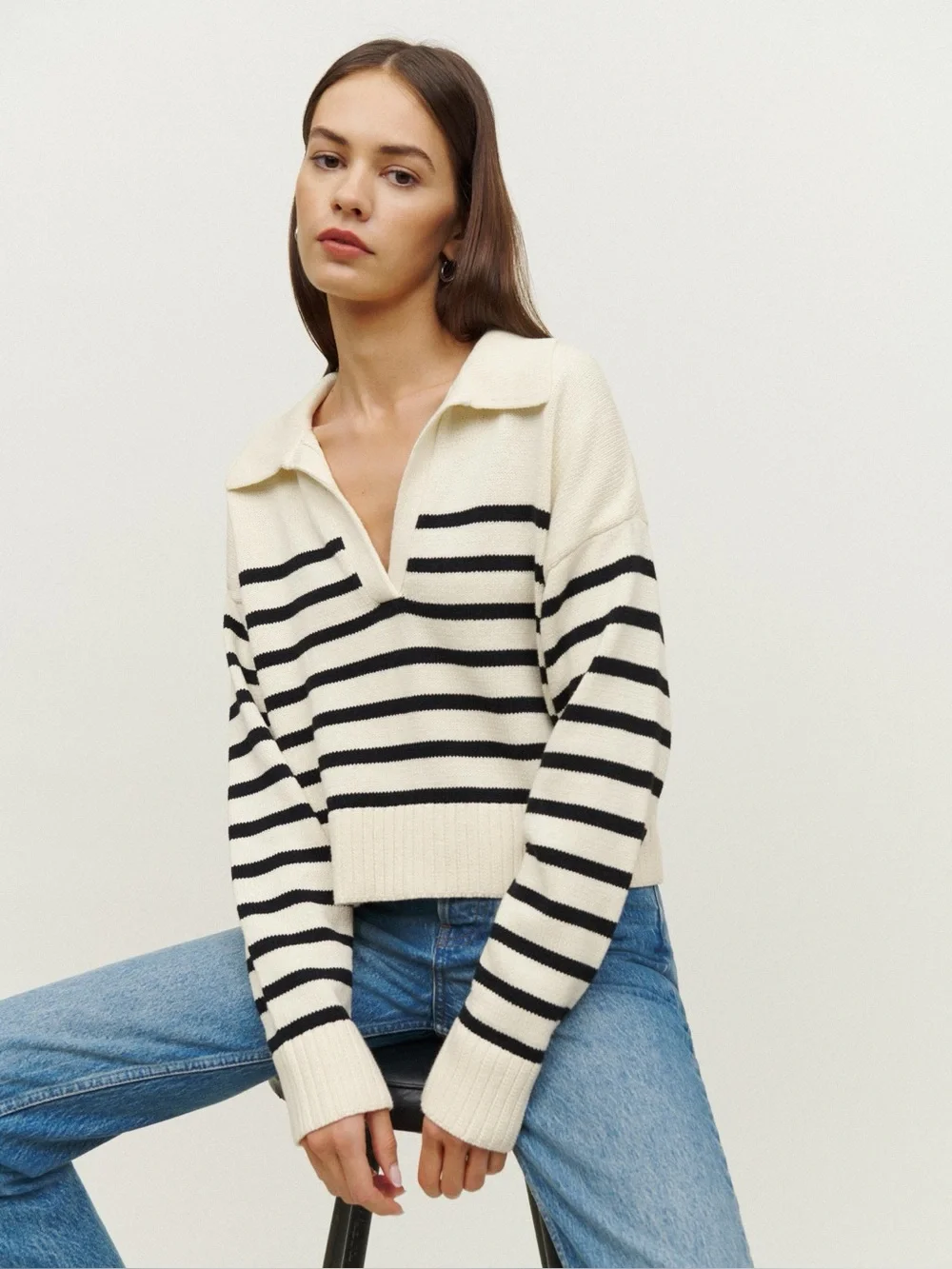 Reformation Francesco Cotton Polo Sweater Striped XS